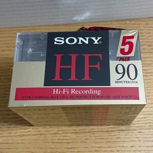 Sony High Fidelity HF 90 Minute Audio Recording Blank Cassette Tapes 5 Pack NEW